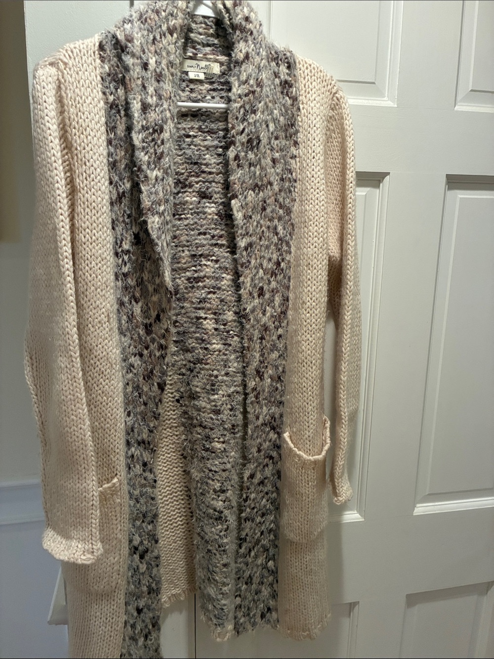 Simply Noelle Cream Open Cardigan with Speckled Knit Scarf
